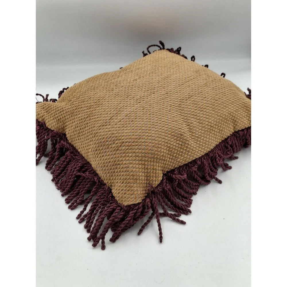 Vinatge 90s y2k Cafe De Fleurs Tapestry Throw Pillow With Burgundy Fringe